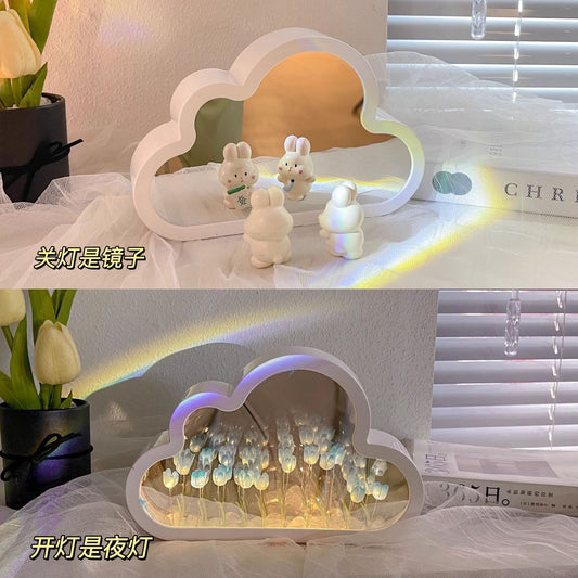 Tulip Cloud Night Light Desktop Luminous Ornament DIY Flower Mirror Atmosphere Light Valentine's Day Creative Gift